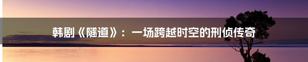 韩剧《隧道》:一场跨越时空的刑侦传奇