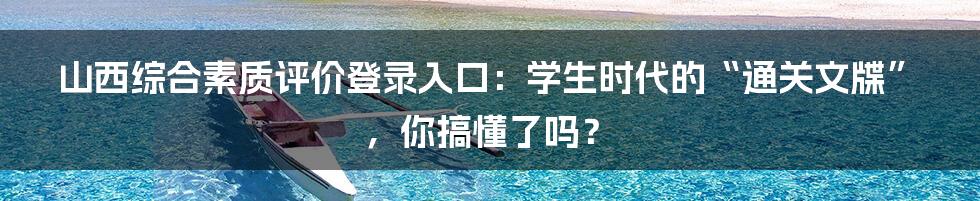 山西综合素质评价登录入口：学生时代的“通关文牒”，你搞懂了吗？