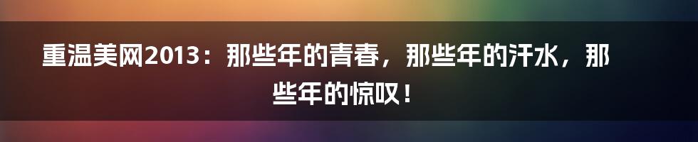 重温美网2013：那些年的青春，那些年的汗水，那些年的惊叹！