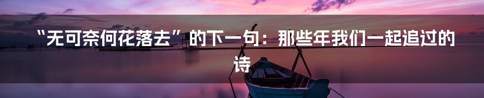 “无可奈何花落去”的下一句：那些年我们一起追过的诗