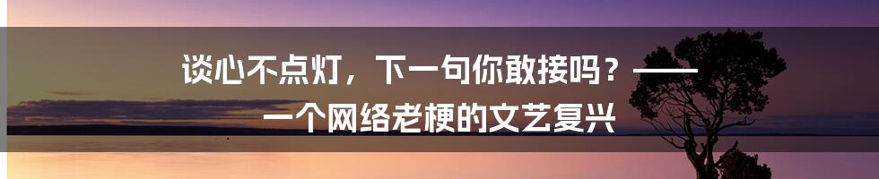 谈心不点灯，下一句你敢接吗？—— 一个网络老梗的文艺复兴