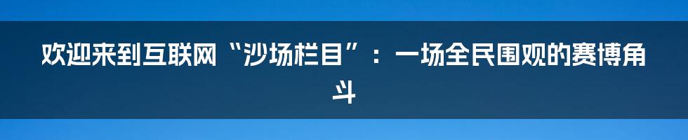 欢迎来到互联网“沙场栏目”:一场全民围观的赛博角斗