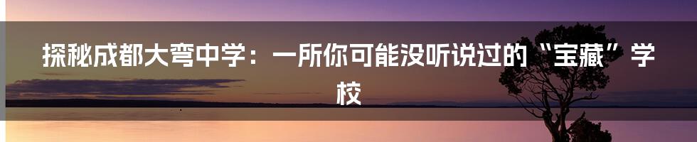 探秘成都大弯中学:一所你可能没听说过的“宝藏”学校