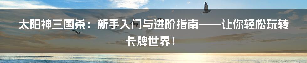 太阳神三国杀:新手入门与进阶指南——让你轻松玩转卡牌世界!