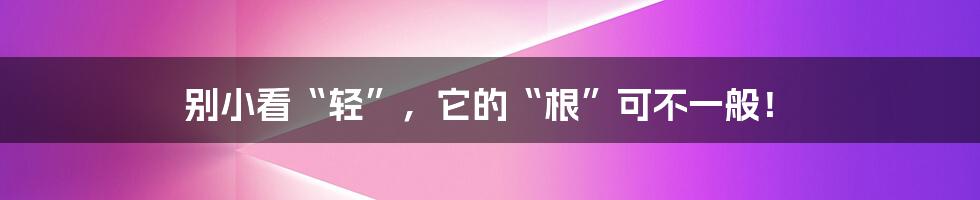 别小看“轻”,它的“根”可不一般!