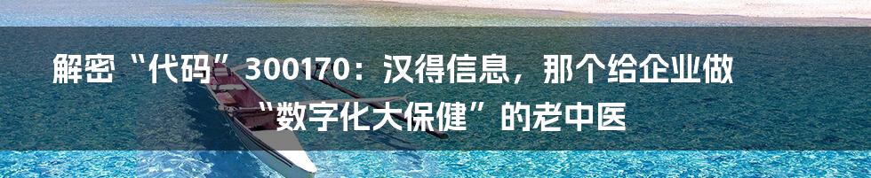 解密“代码”300170：汉得信息，那个给企业做“数字化大保健”的老中医