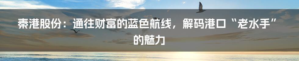 秦港股份:通往财富的蓝色航线,解码港口“老水手”的魅力