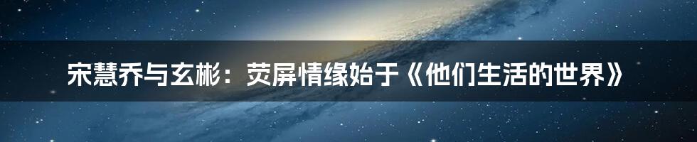 宋慧乔与玄彬:荧屏情缘始于《他们生活的世界》