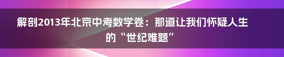 解剖2013年北京中考数学卷：那道让我们怀疑人生的“世纪难题”