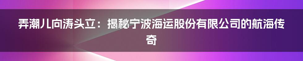 弄潮儿向涛头立:揭秘宁波海运股份有限公司的航海传奇