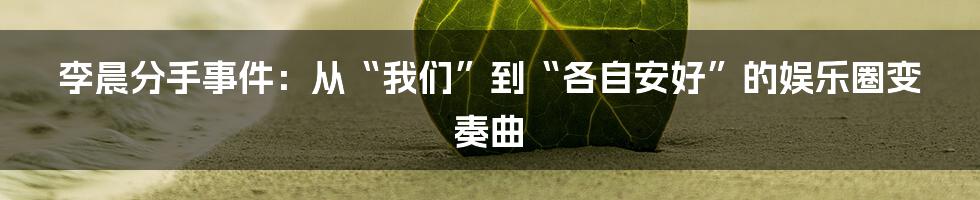 李晨分手事件:从“我们”到“各自安好”的娱乐圈变奏曲