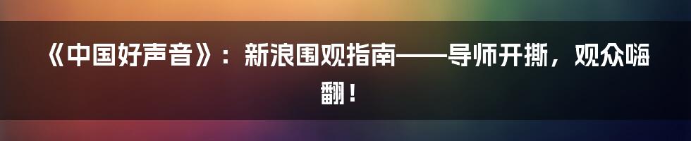 《中国好声音》:新浪围观指南——导师开撕,观众嗨翻!