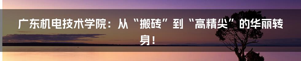 广东机电技术学院:从“搬砖”到“高精尖”的华丽转身!