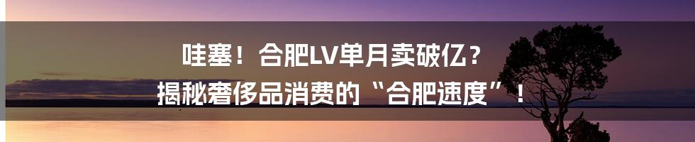 哇塞！合肥LV单月卖破亿？ 揭秘奢侈品消费的“合肥速度”！