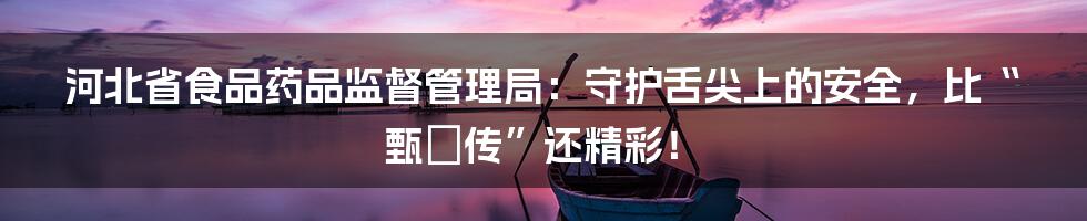 河北省食品药品监督管理局:守护舌尖上的安全,比“甄嬛传”还精彩!