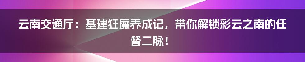 云南交通厅：基建狂魔养成记，带你解锁彩云之南的任督二脉！