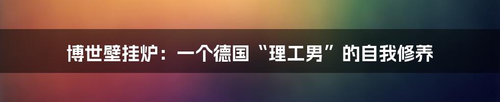 博世壁挂炉:一个德国“理工男”的自我修养
