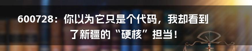 600728：你以为它只是个代码，我却看到了新疆的“硬核”担当！