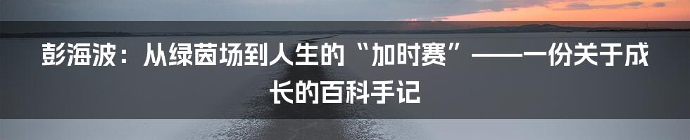 彭海波:从绿茵场到人生的“加时赛”——一份关于成长的百科手记