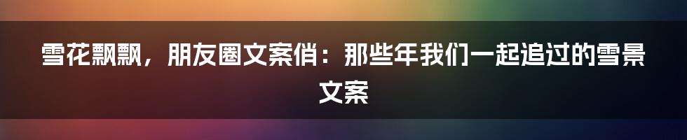 雪花飘飘，朋友圈文案俏：那些年我们一起追过的雪景文案