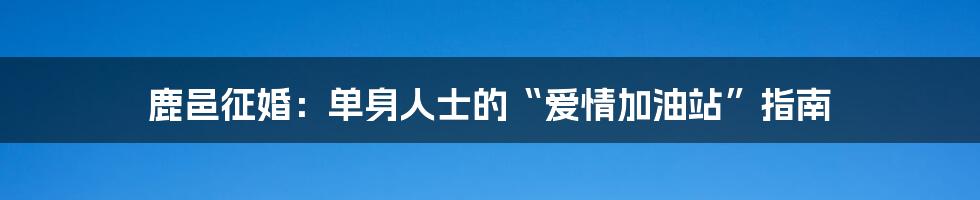 鹿邑征婚：单身人士的“爱情加油站”指南