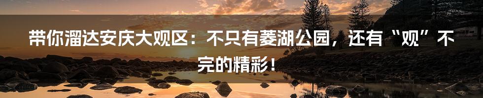 带你溜达安庆大观区:不只有菱湖公园,还有“观”不完的精彩!