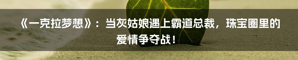 《一克拉梦想》:当灰姑娘遇上霸道总裁,珠宝圈里的爱情争夺战!