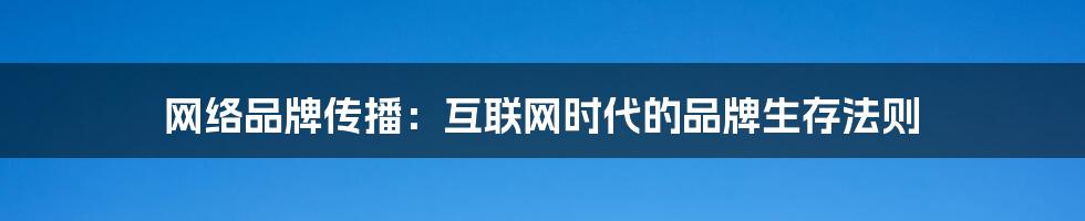 网络品牌传播:互联网时代的品牌生存法则