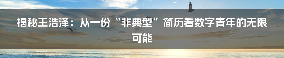 揭秘王浩泽：从一份“非典型”简历看数字青年的无限可能