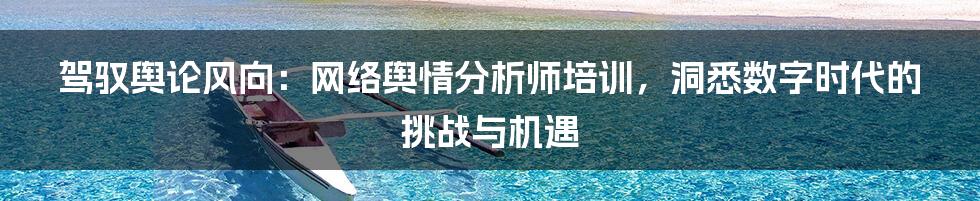 驾驭舆论风向:网络舆情分析师培训,洞悉数字时代的挑战与机遇