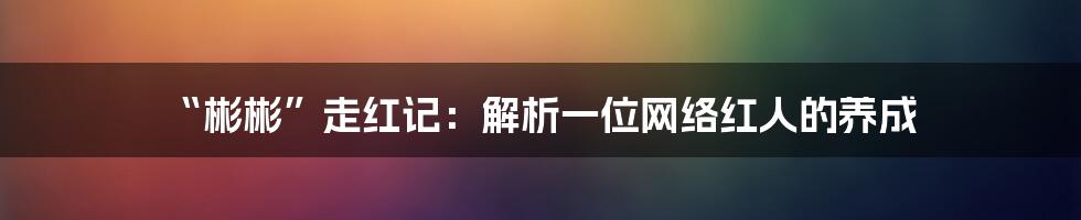 “彬彬”走红记:解析一位网络红人的养成