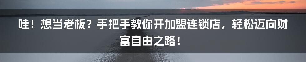 哇！想当老板？手把手教你开加盟连锁店，轻松迈向财富自由之路！
