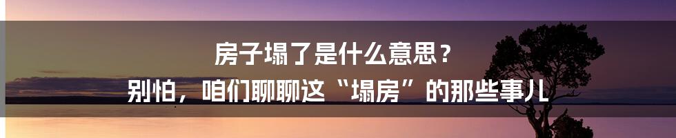 房子塌了是什么意思？ 别怕，咱们聊聊这“塌房”的那些事儿
