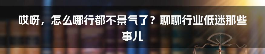 哎呀,怎么哪行都不景气了?聊聊行业低迷那些事儿