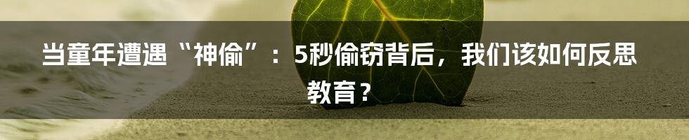 当童年遭遇“神偷”:5秒偷窃背后,我们该如何反思教育?