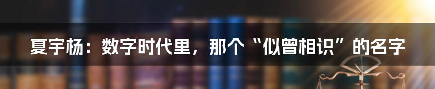 夏宇杨:数字时代里,那个“似曾相识”的名字