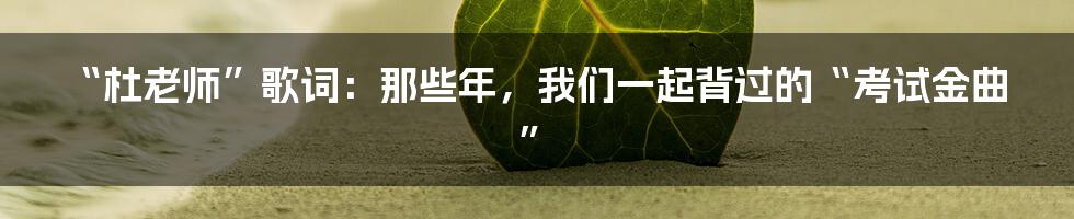 “杜老师”歌词:那些年,我们一起背过的“考试金曲”