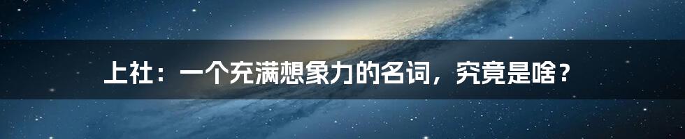 上社:一个充满想象力的名词,究竟是啥?