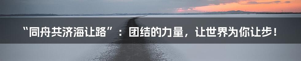 “同舟共济海让路”:团结的力量,让世界为你让步!