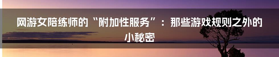 网游女陪练师的“附加性服务”:那些游戏规则之外的小秘密