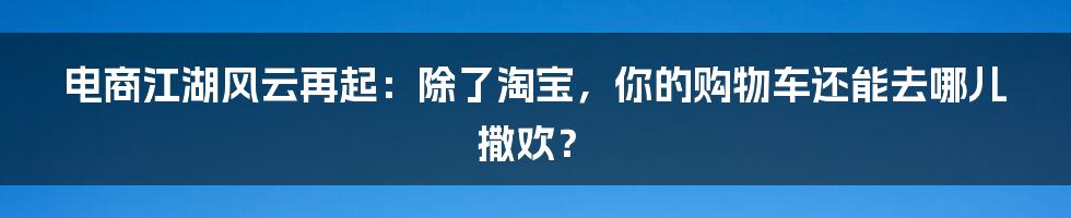电商江湖风云再起:除了淘宝,你的购物车还能去哪儿撒欢?