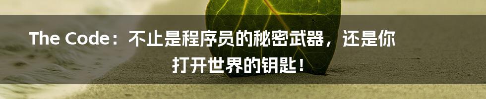 The Code:不止是程序员的秘密武器,还是你打开世界的钥匙!