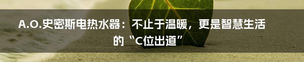 A.O.史密斯电热水器:不止于温暖,更是智慧生活的“C位出道”