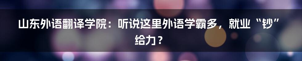 山东外语翻译学院:听说这里外语学霸多,就业“钞”给力?