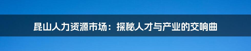 昆山人力资源市场:探秘人才与产业的交响曲