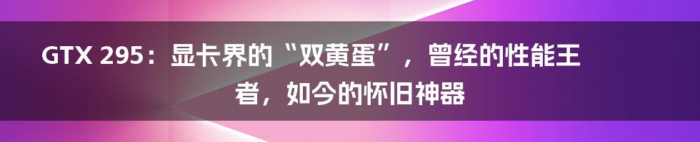 GTX 295:显卡界的“双黄蛋”,曾经的性能王者,如今的怀旧神器
