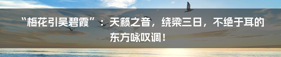 “梅花引吴碧霞”:天籁之音,绕梁三日,不绝于耳的东方咏叹调!