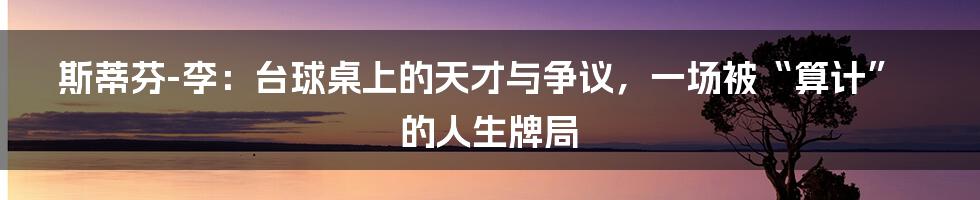 斯蒂芬-李:台球桌上的天才与争议,一场被“算计”的人生牌局