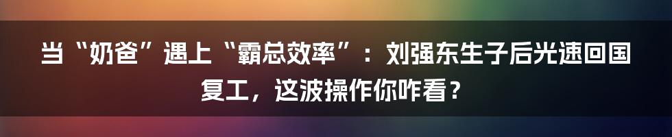 当“奶爸”遇上“霸总效率”:刘强东生子后光速回国复工,这波操作你咋看?