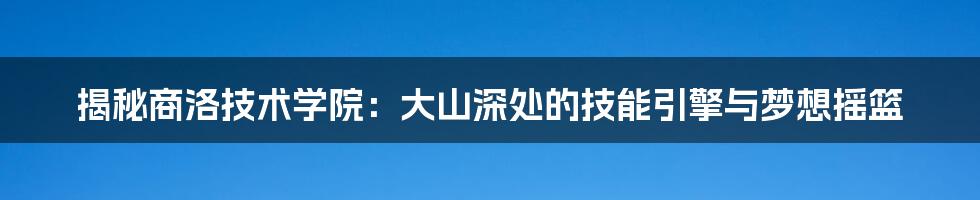 揭秘商洛技术学院:大山深处的技能引擎与梦想摇篮